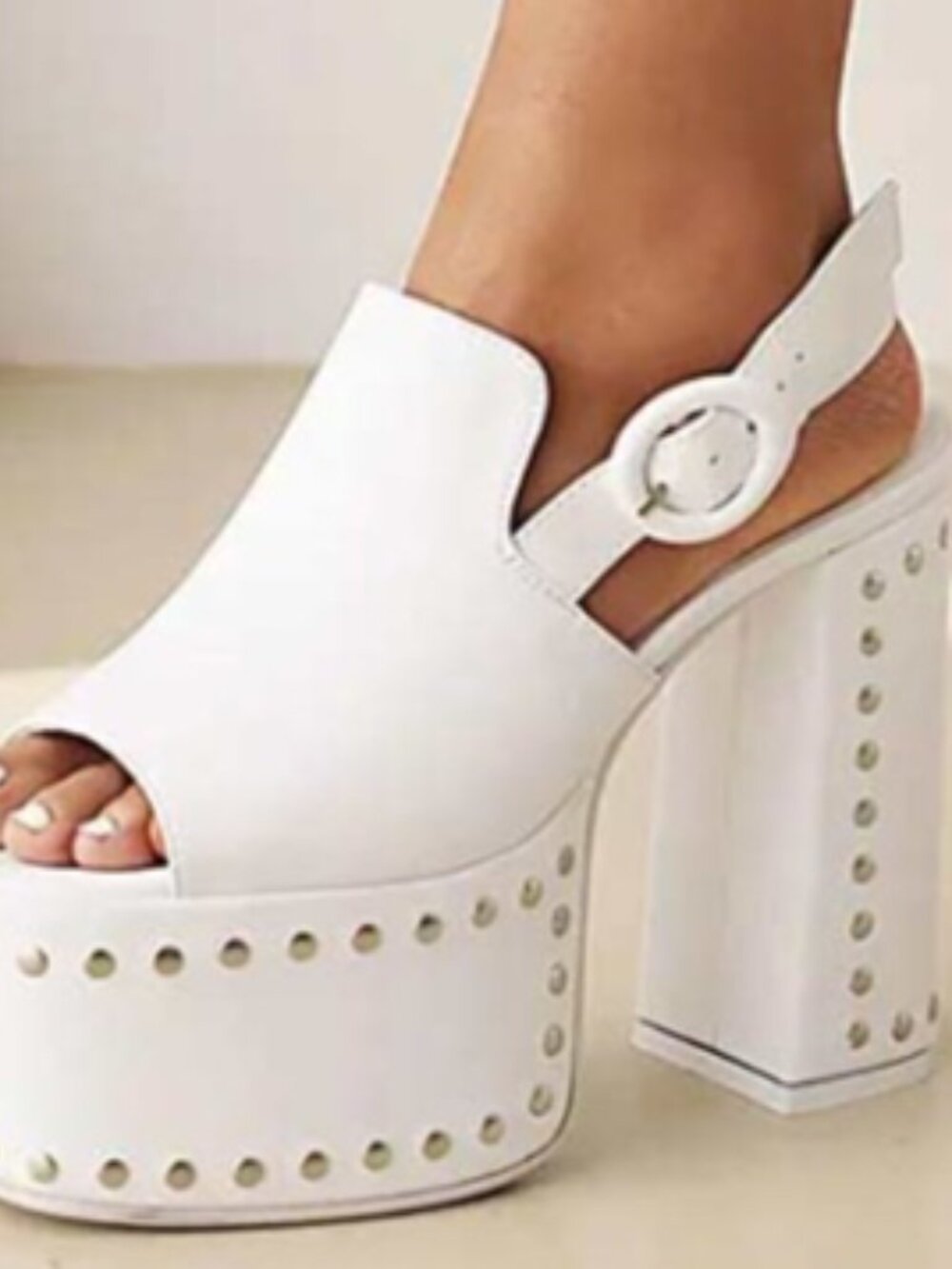 Women Platform Pumps Open Toe Thick High Heeled Studded Height Increase Ladies